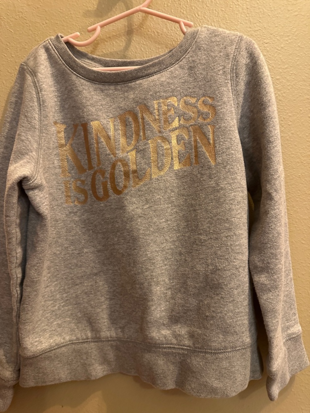 GAP Gray Crewneck Sweatshirt with Gold 'Kindness Is Golden' Print. Size 8